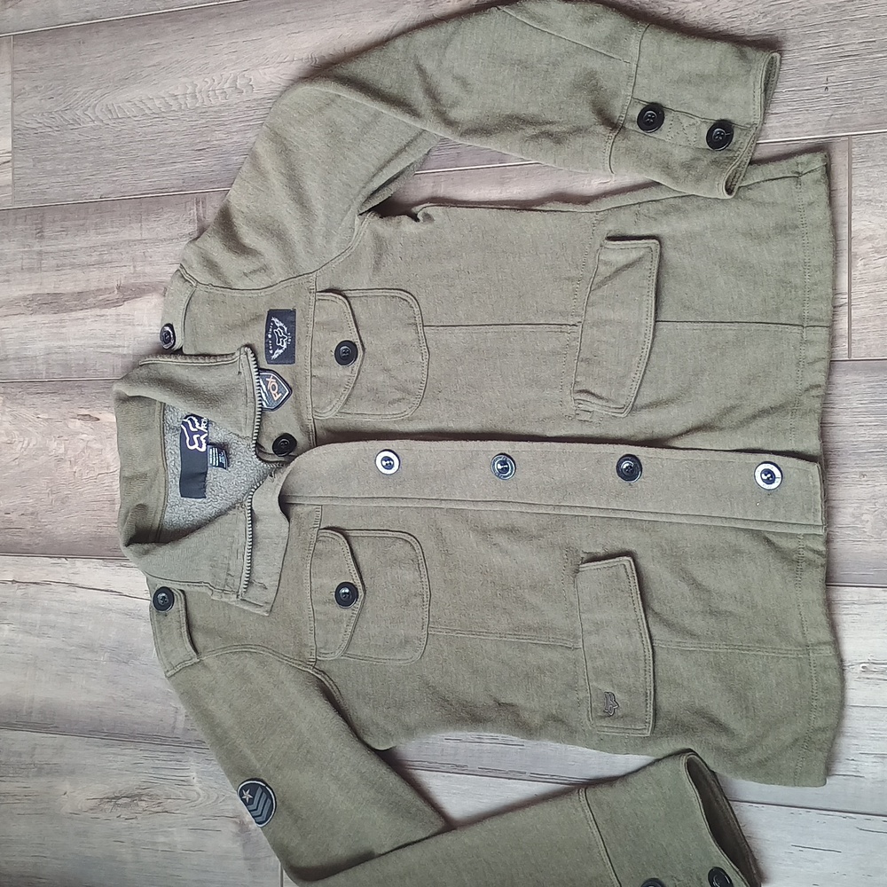 Fox Olive Green Button & Zipper Patch Jacket Size L